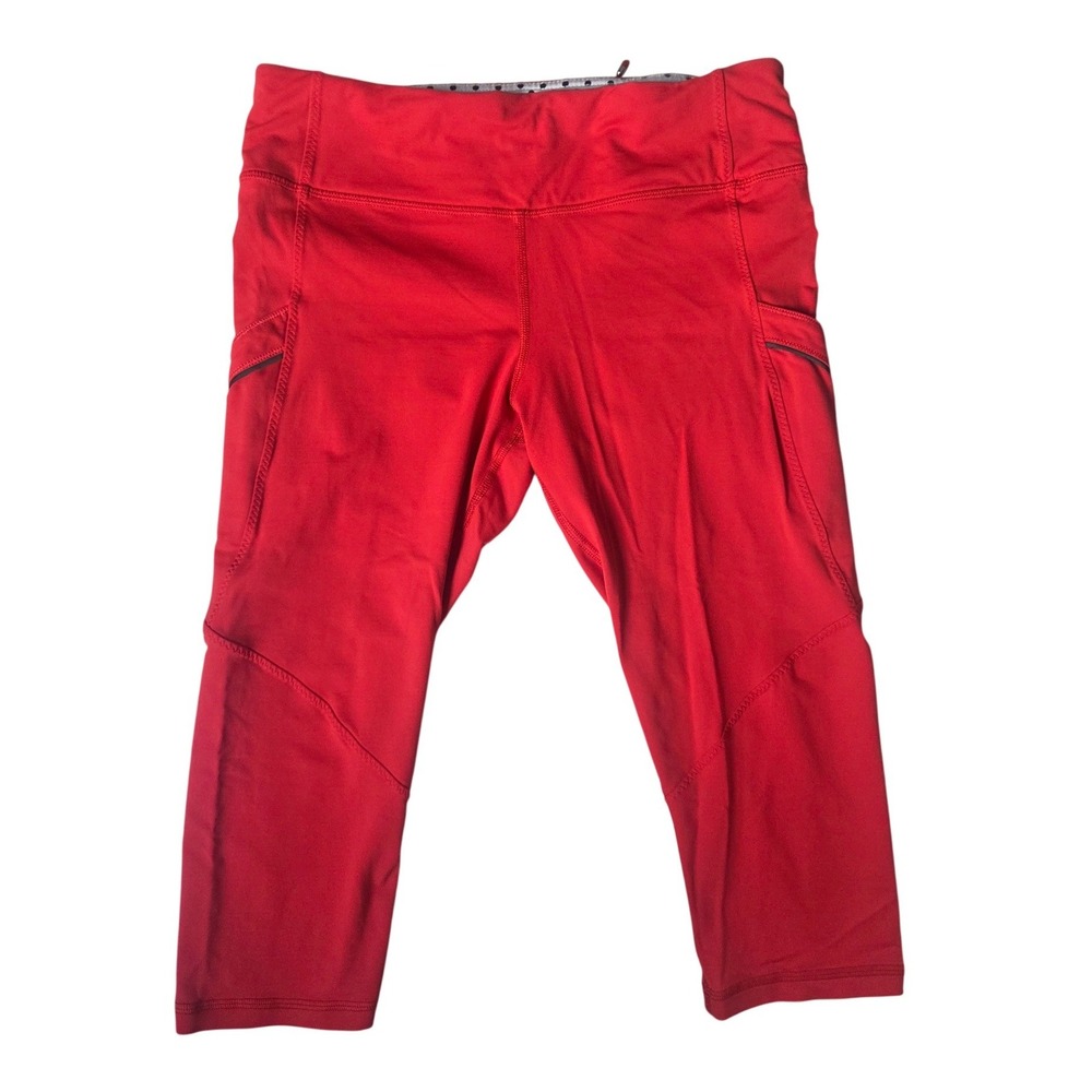 Lululemon Speed Up Crop Leggings Red‎ Yoga Pants Back Zip Pocket Womens Size 8
